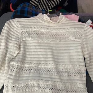 Vintage White House Black Market Off White and White Lace Top